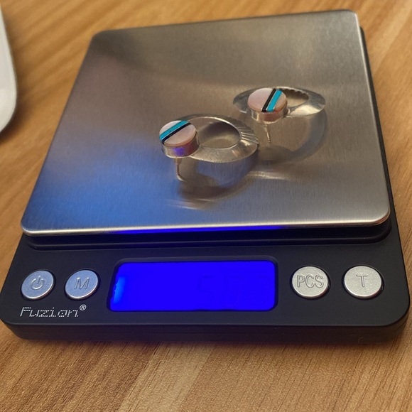 Vintage Zuni round sterling silver earrings, inlaid with turquoise, onyx and MOP - Picture 14 of 14